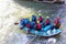 Rafting boat colors people rowing in Arahthos river Arta Greece