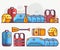 Rafting and Boating Equipment Line Art Icons