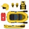 Rafting equipment and protective gear vector icon set