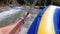 Rafting in the First Person on a Rough Mountain River. POV. White Water Rafting