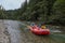 A rafting instructor shows you how to operate a boat correctly. 19.09.2020 On the Cheremosh River near the village of Dzembronya.