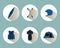 Rafting set icons with shadows in blue color