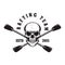 Rafting team. Emblem template with skull, crossed paddles and mountain. Design element for poster, card, banner, flyer