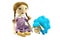 Rag dolls Girl with blond hair dressed in purple with speckled lamb