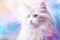 Ragamuffin Cat Medium Shot White Pink Blue Magical Fantasy Bokeh