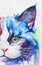 Ragdoll Cat painted in watercolor on a white background in a realistic manner, colorful, rainbow. Ideal for teaching