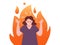 Rage girl. Furious crazy woman in fire outburst, angry scream adolescent puberty trouble mad yell teenager face profile