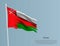 Ragged national flag of Oman. Wavy torn fabric on blue background
