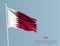 Ragged national flag of Qatar. Wavy torn fabric on blue background