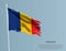 Ragged national flag of Romania. Wavy torn fabric on blue background