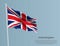 Ragged national flag of United Kingdom. Wavy torn fabric on blue background