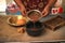 ragi malt, finger millet porridge served in a traditional mud pot served  closeup