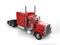 Raging red classic 18 wheeler big truck - top down view