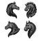 Raging stallion head heraldic icons set