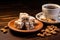 Rahat Lokum, Traditional Turkish Delight Lokum with Hazelnuts, Sweet Arabic Dessert and Coffee Cup