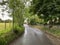 Raikes Lane, on a wet day, with fields and old trees in, Tong, Bradford, UK