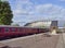 Rail carriages and the Wooden covered Footbridge at the Caledonian Railway Companies Bridge of Dun Railway Station.