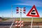 Rail road sign with windmills