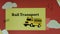 Rail transport inscription on yellow and red background with moving bus symbol. Graphic presentation. Transportation