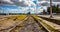 rail way tracks with a beautiful scenic view in lisbon Portugal, date may 20 2019