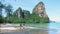 Railay Beach Krabi Thailand, tropical beach of Railay Krabi, a couple of men and woman on the beach