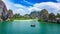 Railay beach in Thailand, Krabi province, aerial view of tropical Railay and Pranang beaches and coastline of Andaman sea