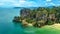 Railay beach in Thailand, Krabi province, aerial view of tropical Railay and Pranang beaches and coastline of Andaman sea