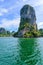 Railay West Beach with beautiful rock formation and landscape scenery in Krabi province - tropical coast with paradise beaches -