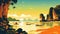 Railay West Beach Thailand on a sunny day - illustration retro style - made with Generative AI tools