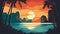 Railay West Beach Thailand at sunset - illustration retro style - made with Generative AI tools
