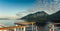 Railing and stairs, top deck of cruise ship, early morning, Inside Passage route.