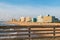 Railing of Virginia Beach Oceanfront Fishing Pier with Hotels