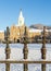 Railings in snow outside Trans-Allegheny Lunatic Asylum