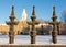 Railings in snow outside Trans-Allegheny Lunatic Asylum