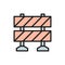 Railroad barrier, roadblock flat color line icon.