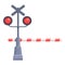 Railroad barrier traffic lights icon, cartoon style