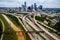 Railroad Bridge Urban Sprawl Bridge and Overpasses High Aerial Drone view over Houston Texas Urban Highway view