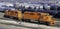 A railroad classification yard is filled with freight cars