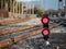 A railroad color position light flashing red stop lights with fe