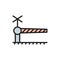 Railroad crossing with barrier, security gate flat color line icon.