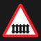 Railroad crossing with barrier sign flat icon