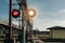 Railroad crossing, flashing traffic light