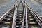 Railroad crossing on a gravel