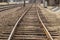 railroad crossing. rail close-up. have toning. the horizon is not even