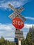Railroad crossing signs on the Gateway Subdivision near Halls Flat, California, USA - October 31, 2022