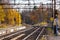 Railroad junction in autumn sunlight