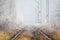 Railroad rails in autumn, fall season in the morning Sosnowiec Silesia Poland