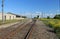 Railroad - rails, rubble. High voltage transmission lines