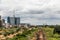 Railroad and rapidly developing central business district, Gaborone, Botswana, Africa, 2017