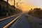 Railroad and semaphore evening at sunset